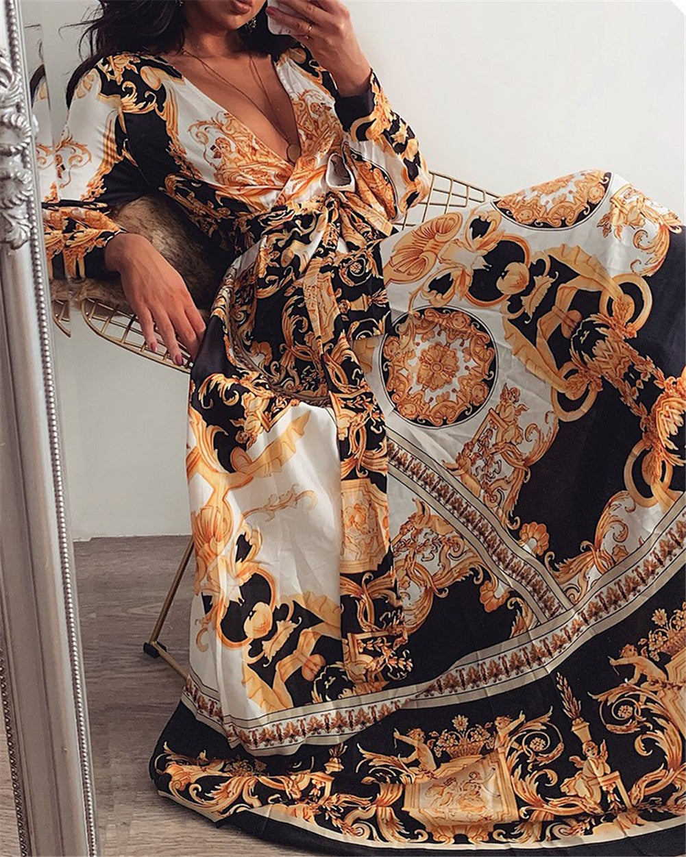 Bequemes Boho-Kleid mit buntem Druck mit Bindegürtel – Produktansicht 9