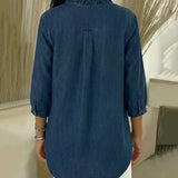 Denimbluse mit V-Ausschnitt und Volants – Produktansicht 9