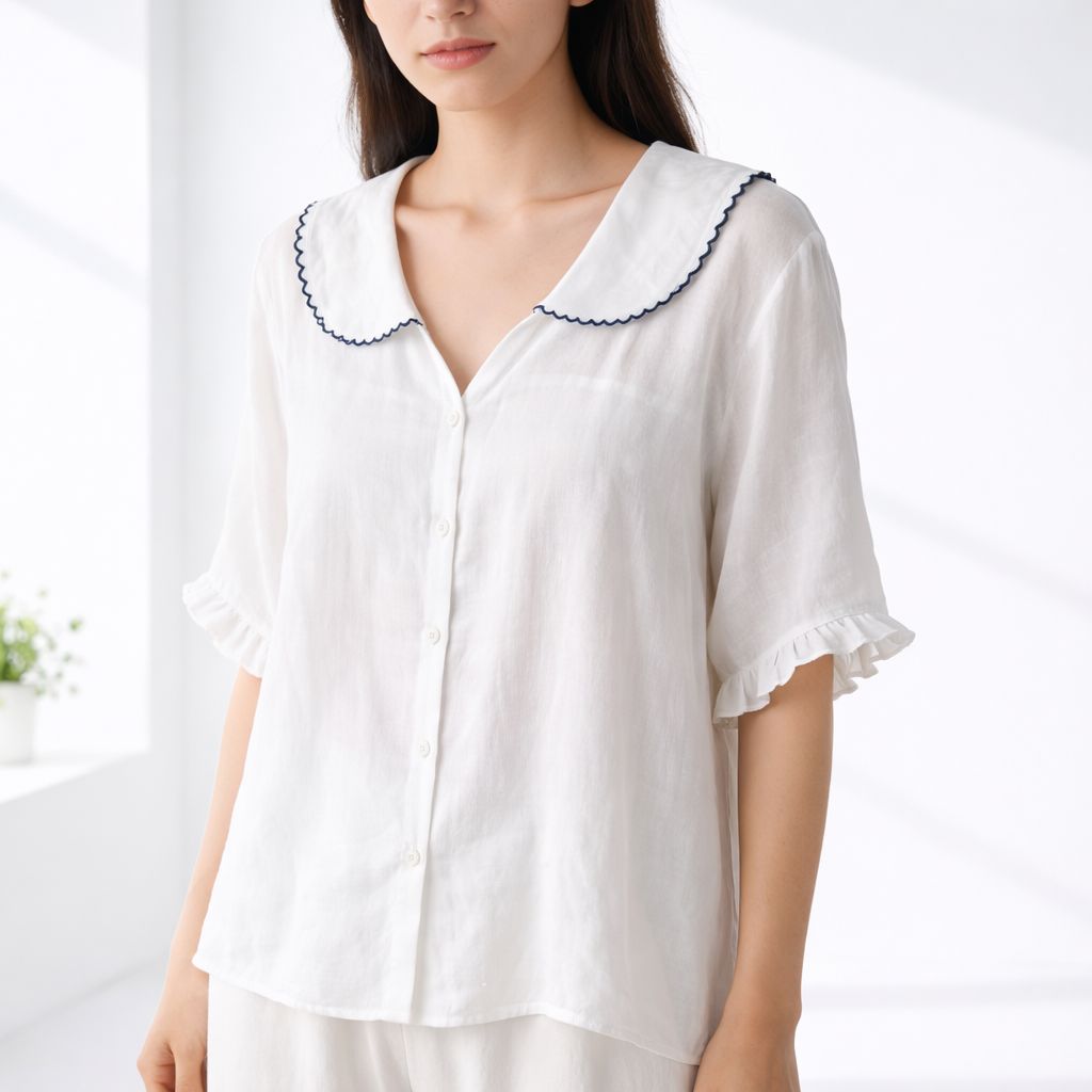 Bluse mit Peter-Pan-Kragen und voluminösen Ärmeln – Produktansicht 6