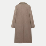 Eleganter langer zweireihiger Wollmantel in Taupe – Produktansicht 3