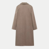 Eleganter langer zweireihiger Wollmantel in Taupe – Produktansicht 3