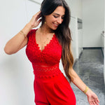 Cecile | Eleganter Spitzen-Jumpsuit mit kurzen Ärmeln