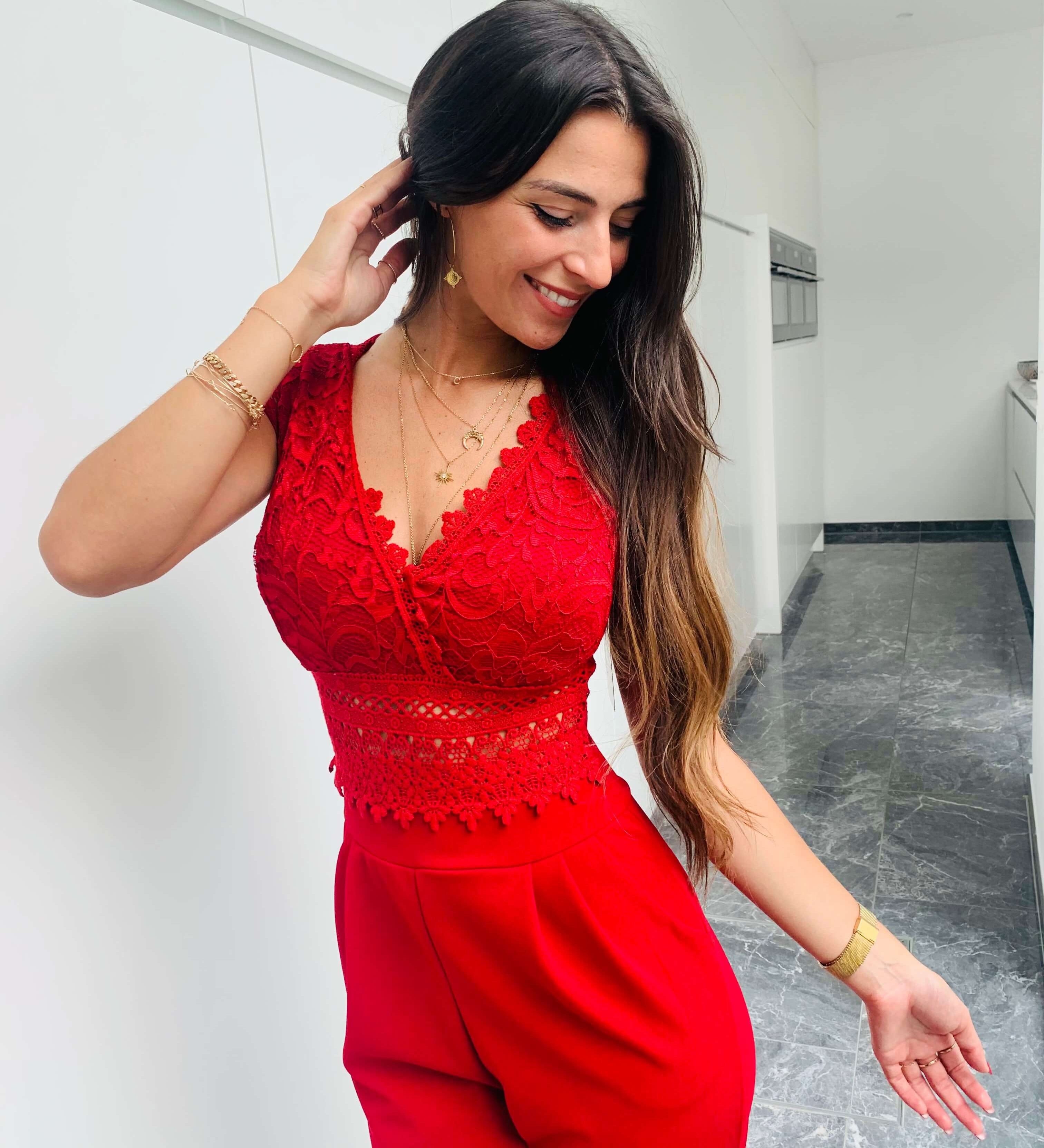 Cecile | Eleganter Spitzen-Jumpsuit mit kurzen Ärmeln