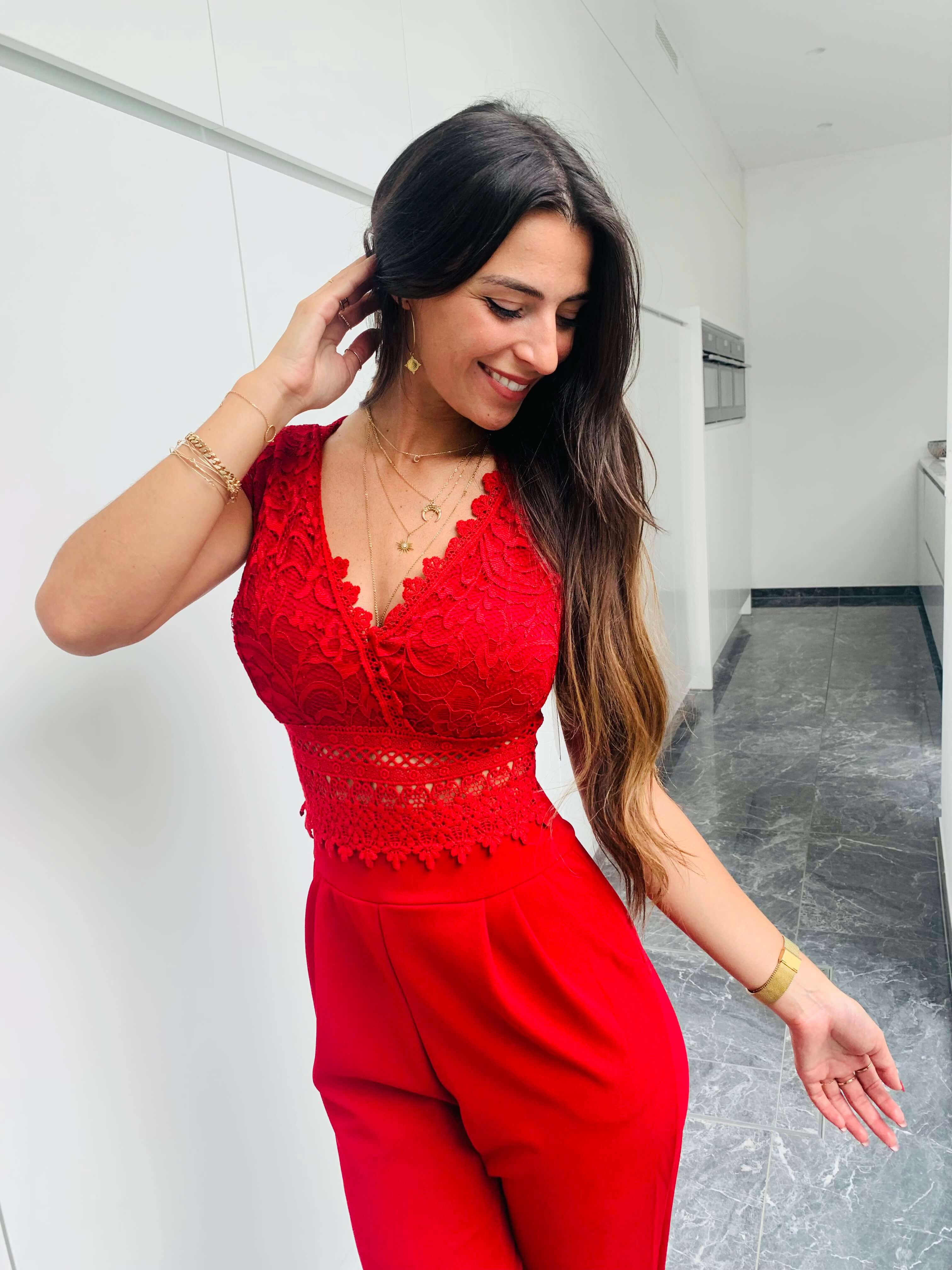 Cecile | Eleganter Spitzen-Jumpsuit mit kurzen Ärmeln