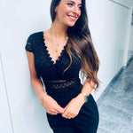 Cecile | Eleganter Spitzen-Jumpsuit mit kurzen Ärmeln
