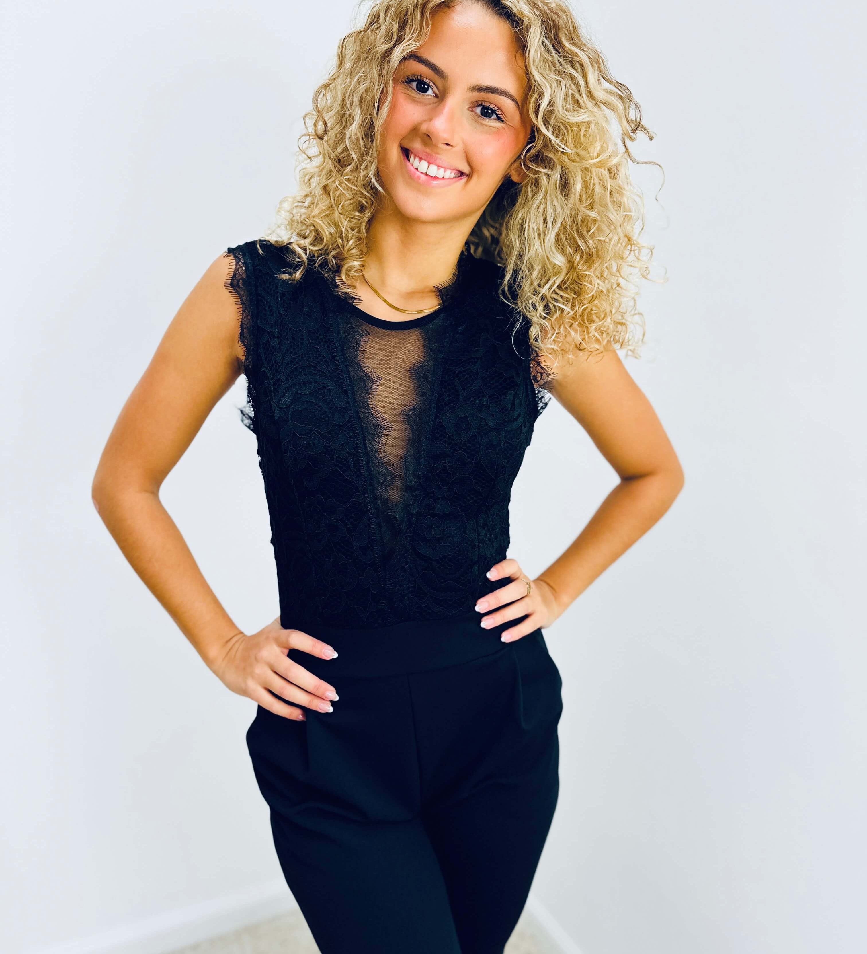 Ärmelloser Jumpsuit mit Spitzenrücken – Produktansicht 1