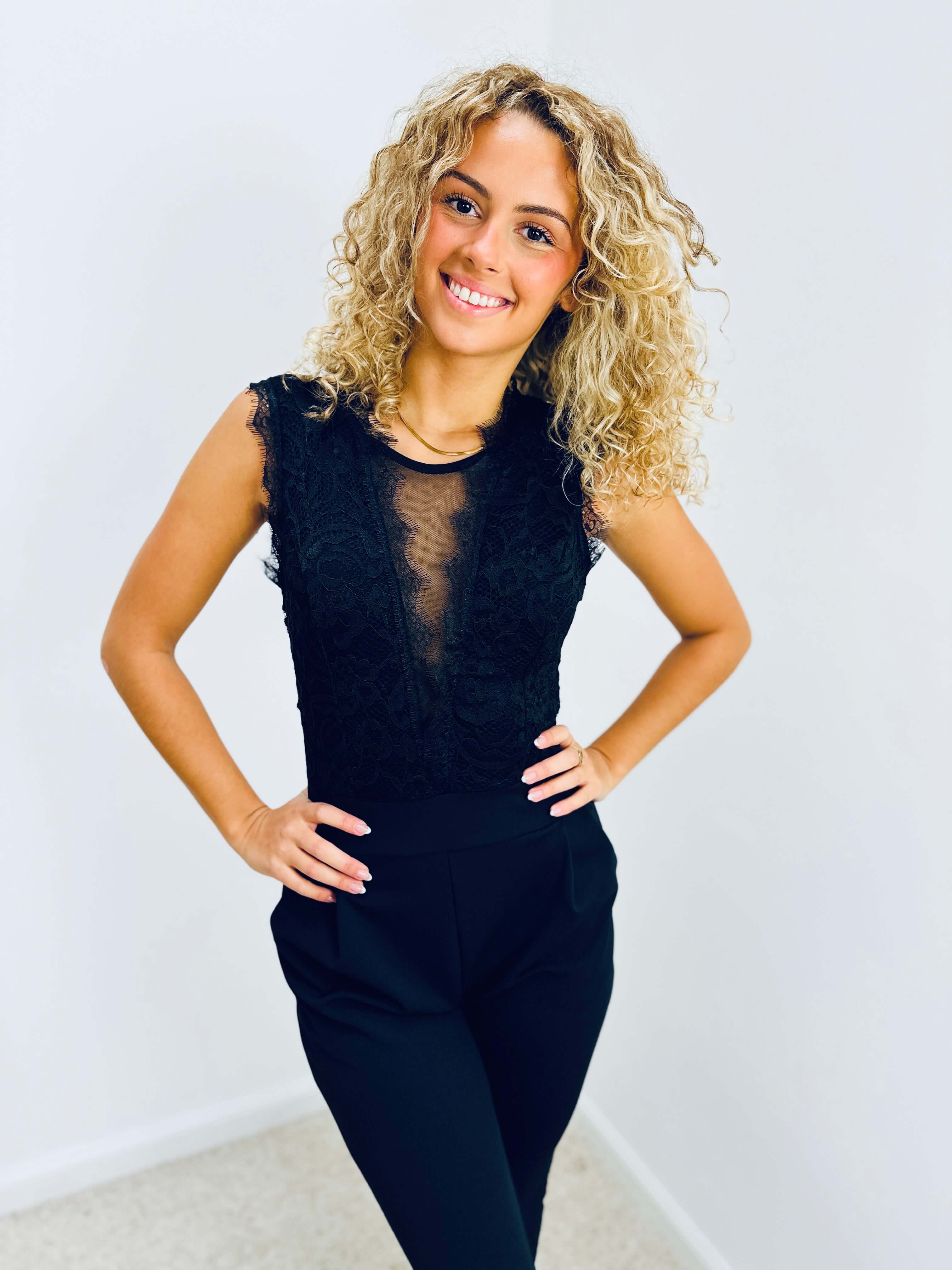 Ärmelloser Jumpsuit mit Spitzenrücken – Produktansicht 1