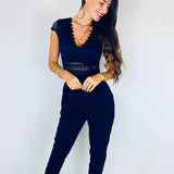 Cecile | Eleganter Spitzen-Jumpsuit mit kurzen Ärmeln