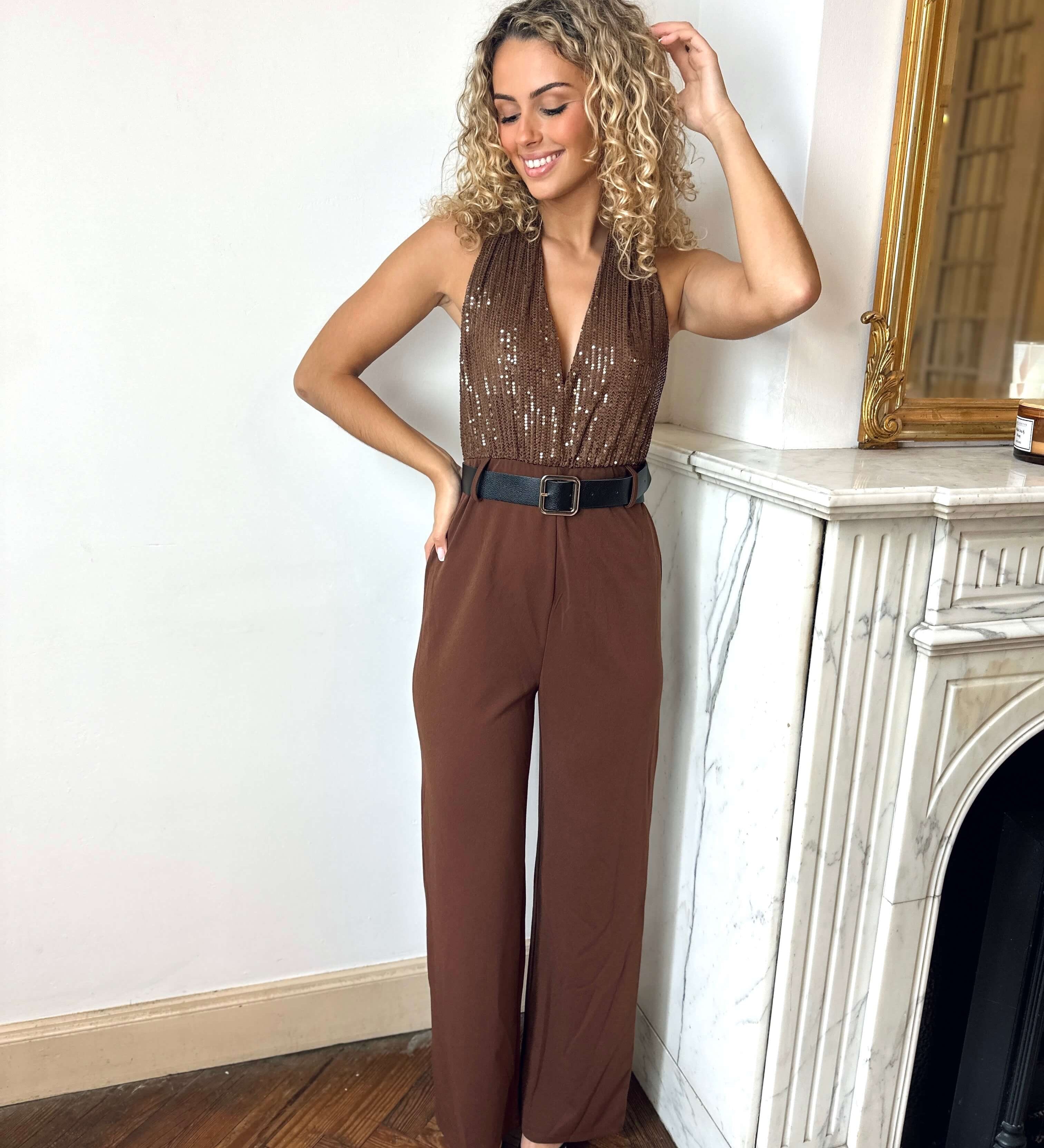 Zelda | Eleganter Jumpsuit mit Pailletten und Gürtel