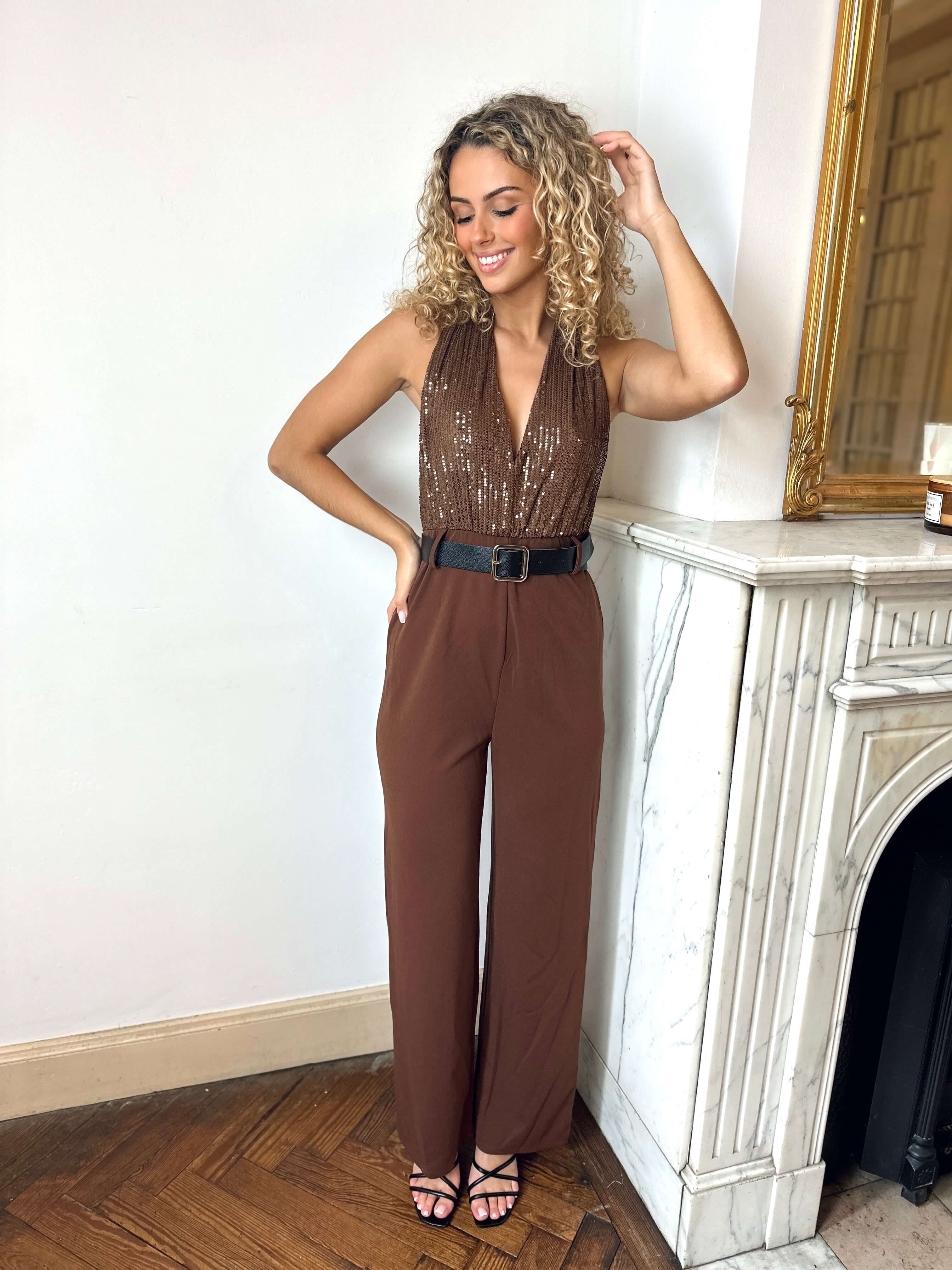 Zelda | Eleganter Jumpsuit mit Pailletten und Gürtel