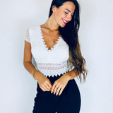 Cecile | Eleganter Spitzen-Jumpsuit mit kurzen Ärmeln