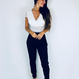 Cecile | Eleganter Spitzen-Jumpsuit mit kurzen Ärmeln