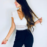 Cecile | Eleganter Spitzen-Jumpsuit mit kurzen Ärmeln