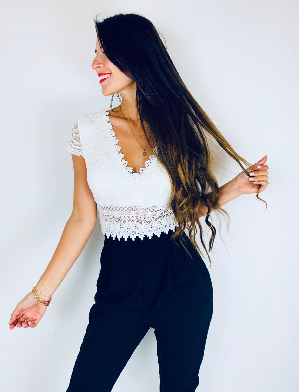 Cecile | Eleganter Spitzen-Jumpsuit mit kurzen Ärmeln