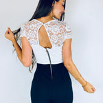Cecile | Eleganter Spitzen-Jumpsuit mit kurzen Ärmeln