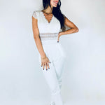 Cecile | Eleganter Spitzen-Jumpsuit mit kurzen Ärmeln
