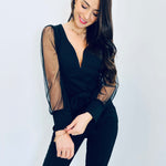 Eleganter Jumpsuit mit transparenten Ballonärmeln – Produktansicht 2