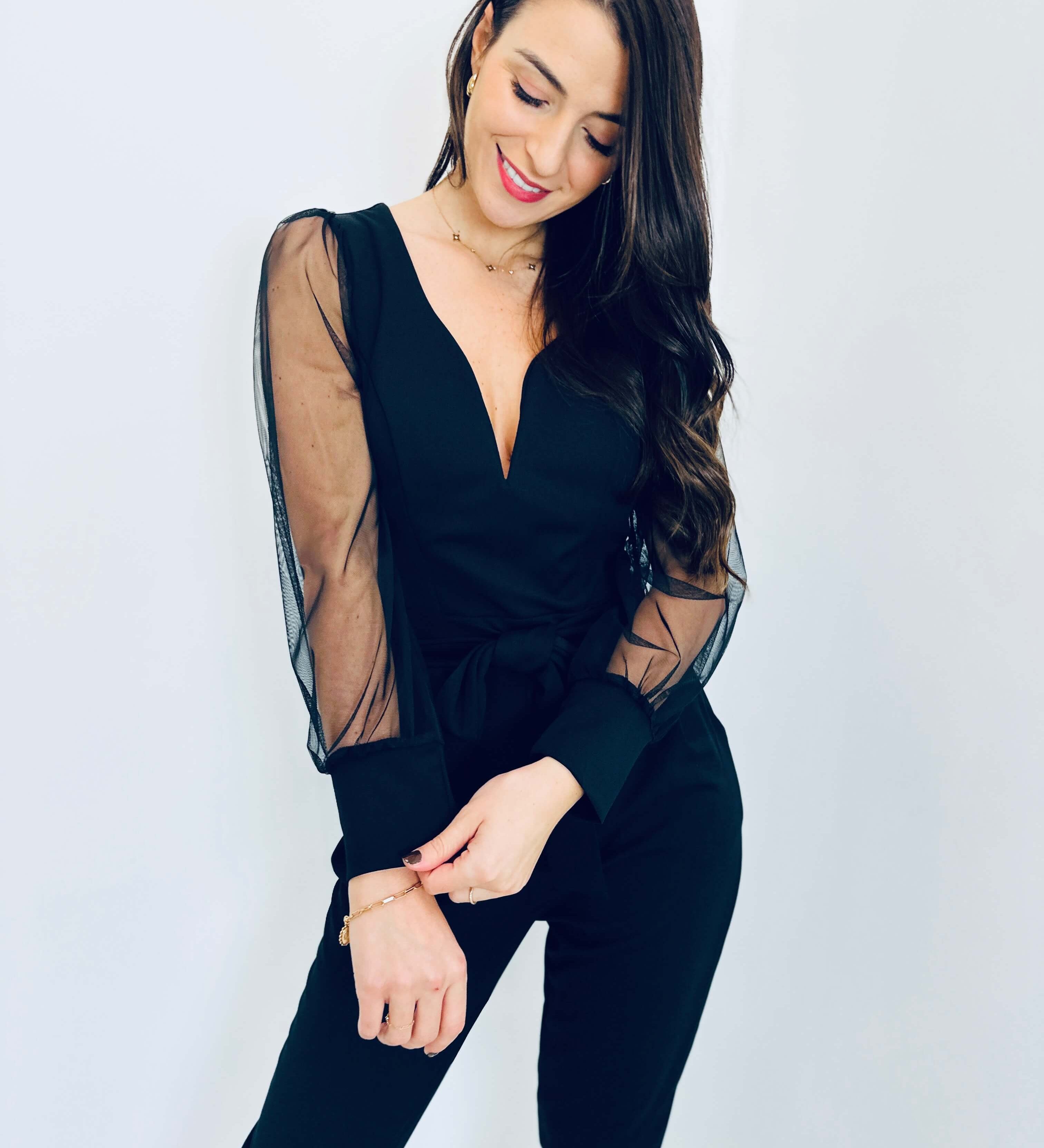 Eleganter Jumpsuit mit transparenten Ballonärmeln – Produktansicht 2