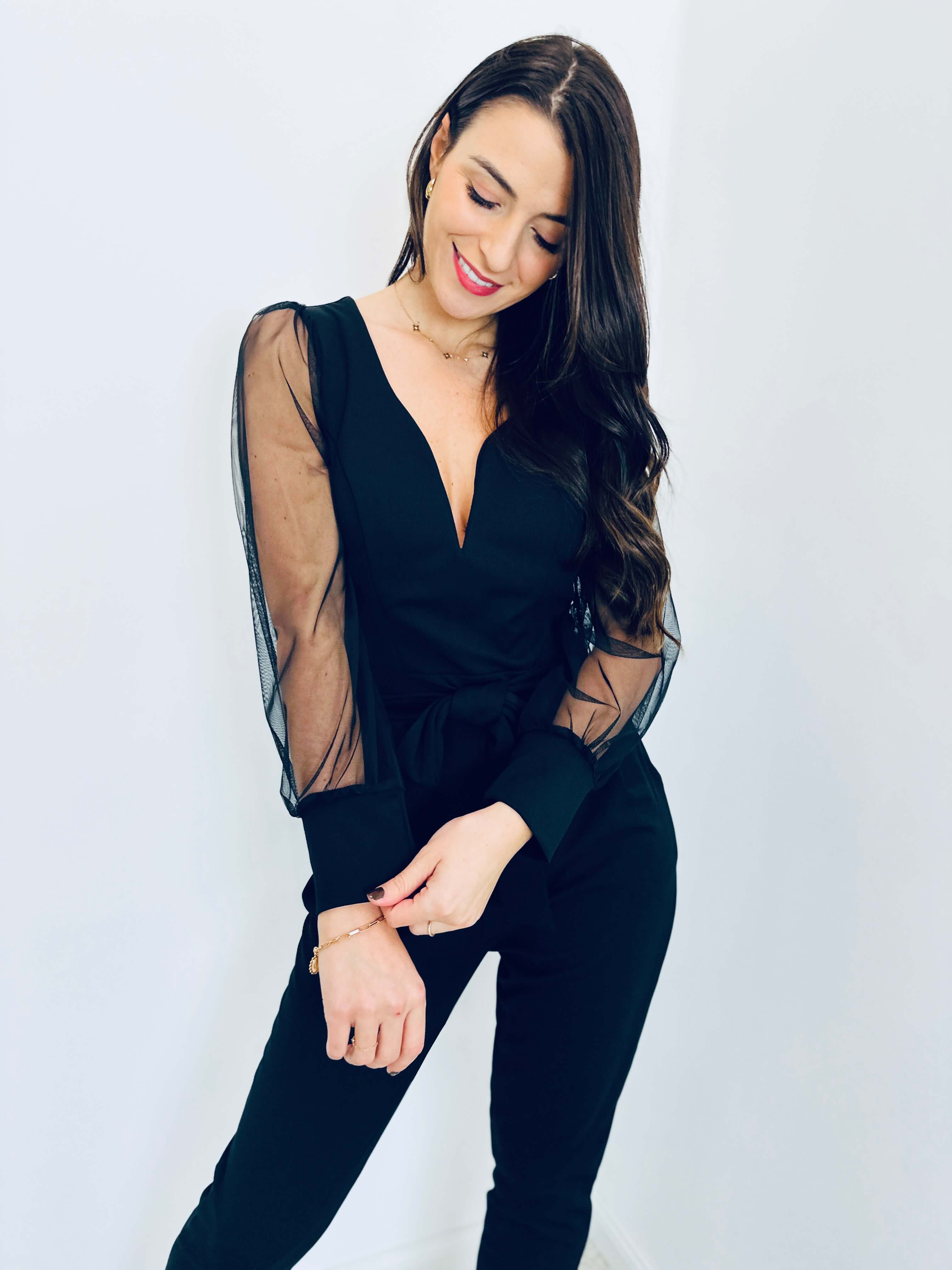 Eleganter Jumpsuit mit transparenten Ballonärmeln – Produktansicht 2