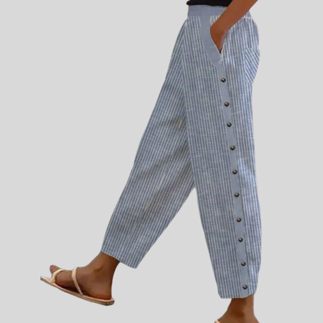 Bequeme gestreifte Knopfhose – Produktansicht 1