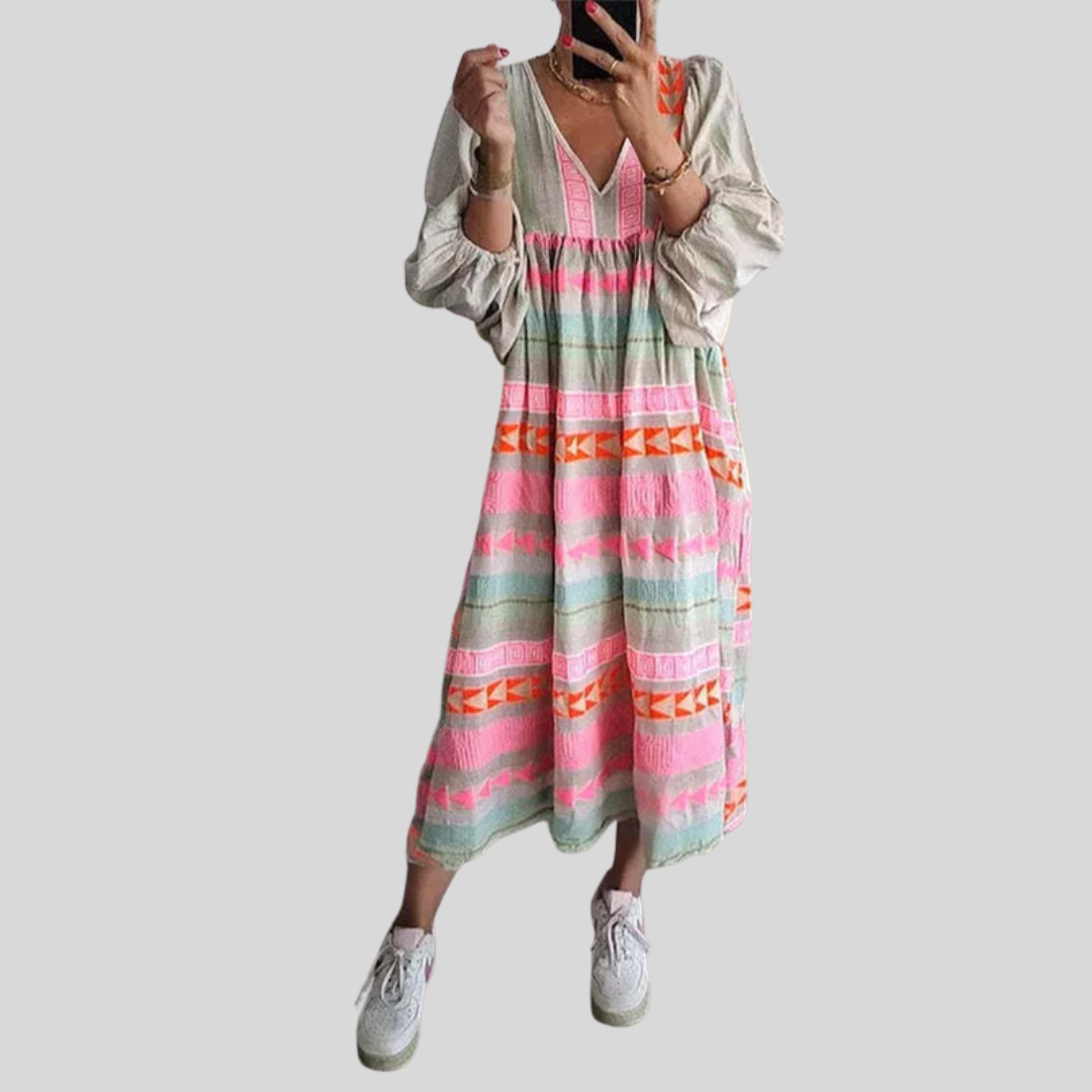 Bequemes Boho-Kleid mit feiner Raffung – Produktansicht 1