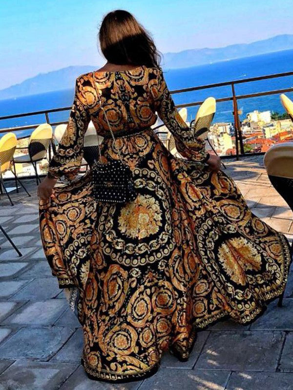 Bequemes Boho-Kleid mit buntem Druck mit Bindegürtel – Produktansicht 6