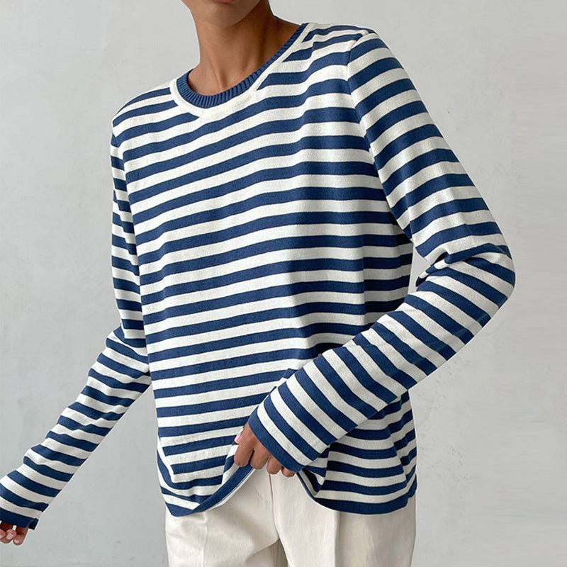 Gestreiftes Strick-Sweatshirt mit langen Ärmeln – Produktansicht 2