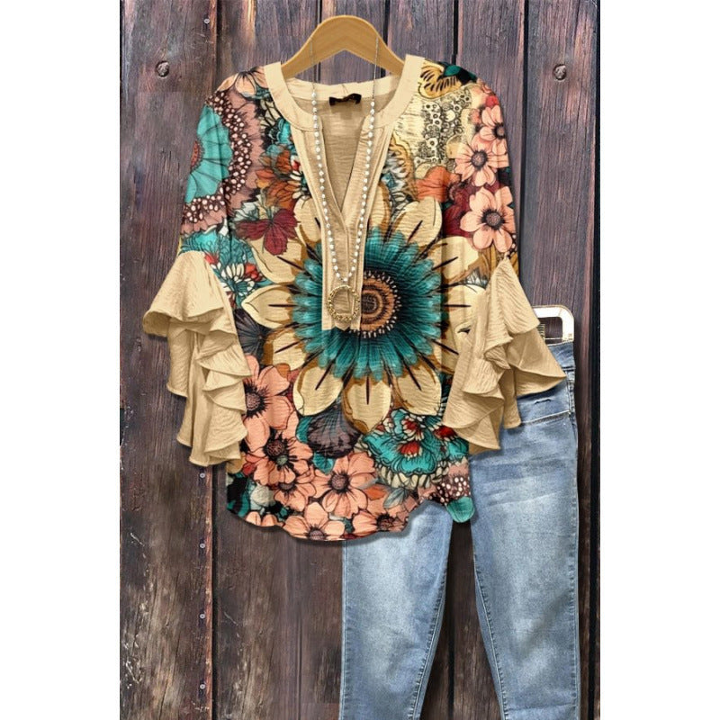 Bluse mit Volantärmeln und V-Ausschnitt – Produktansicht 9