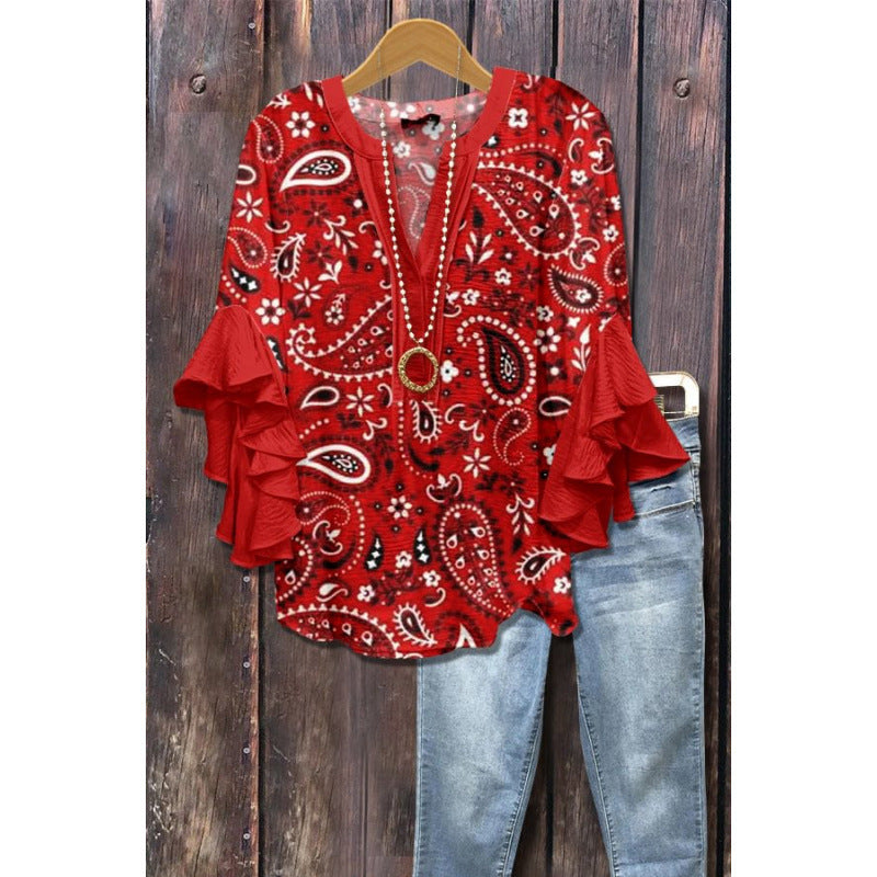 Bluse mit Volantärmeln und V-Ausschnitt – Produktansicht 19