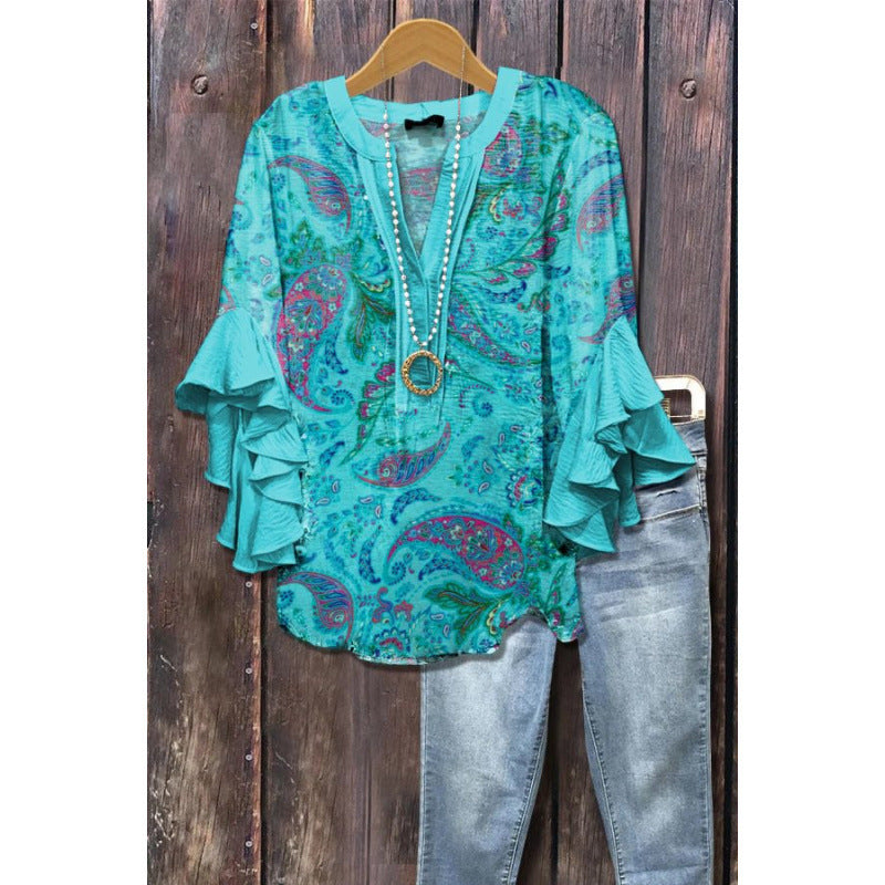 Bluse mit Volantärmeln und V-Ausschnitt – Produktansicht 11