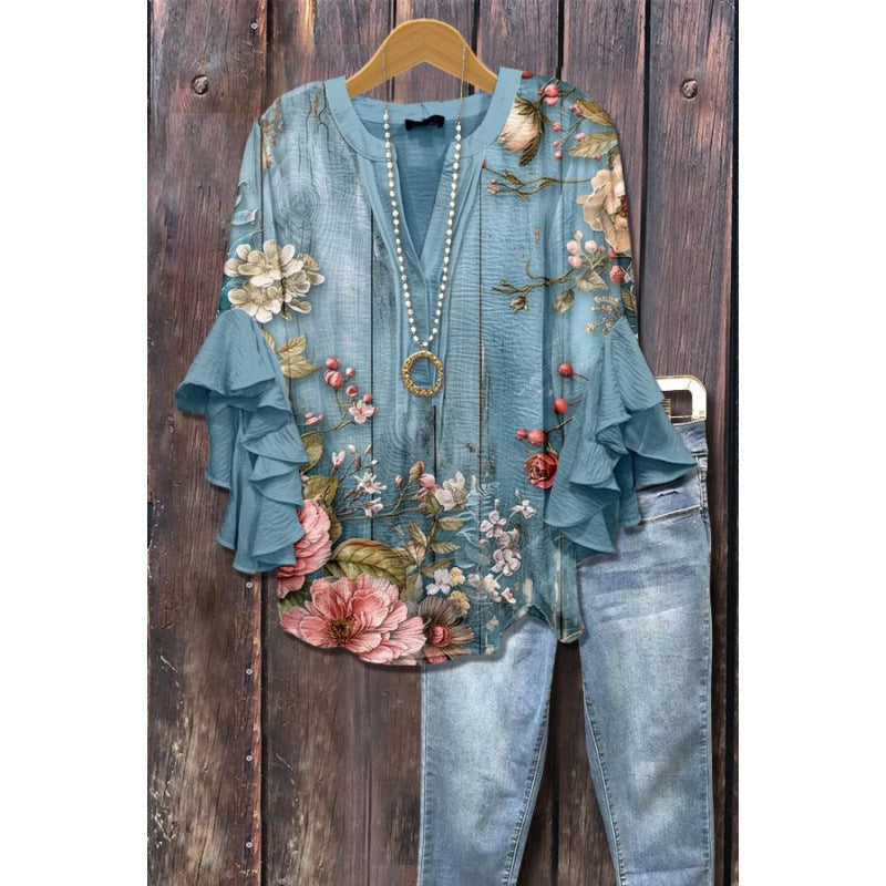 Bluse mit Volantärmeln und V-Ausschnitt – Produktansicht 4