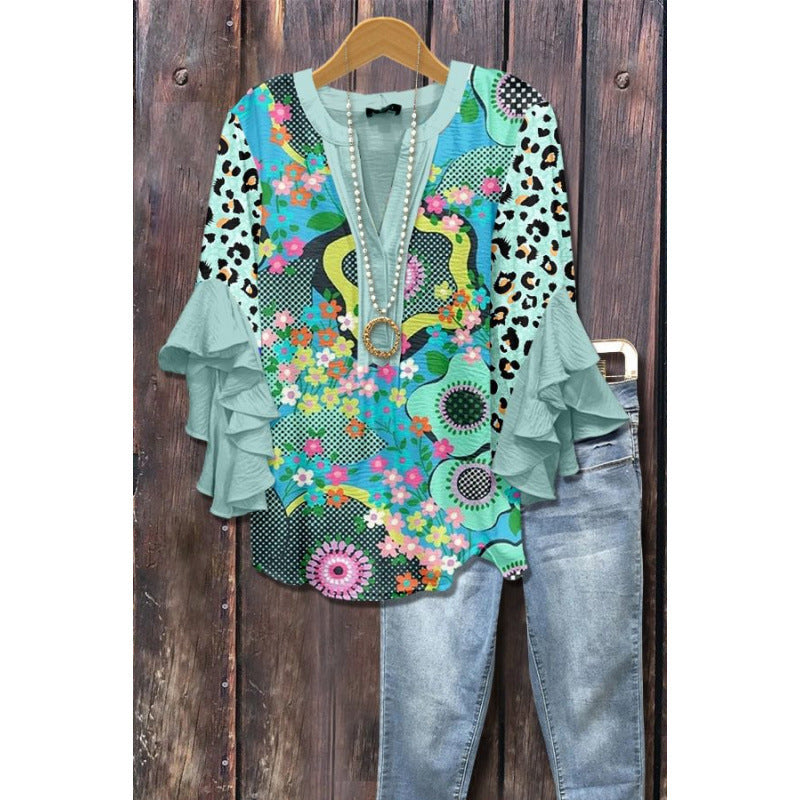 Bluse mit Volantärmeln und V-Ausschnitt – Produktansicht 14