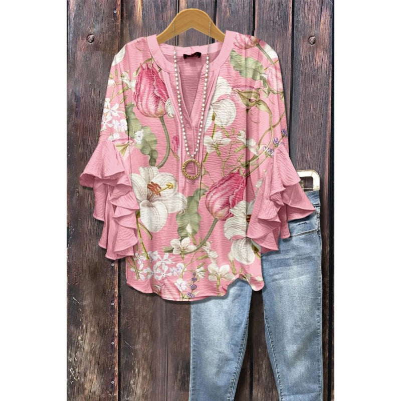 Bluse mit Volantärmeln und V-Ausschnitt – Produktansicht 7