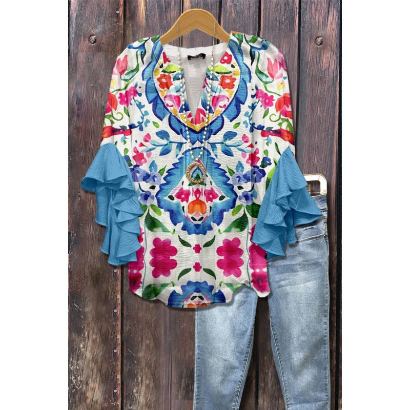 Bluse mit Volantärmeln und V-Ausschnitt – Produktansicht 21
