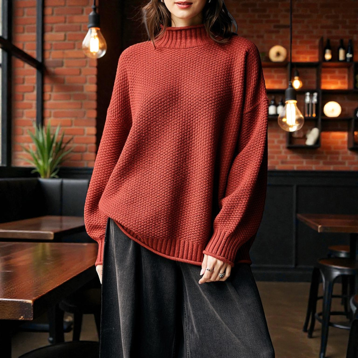 Gerippter Rollkragenpullover aus dicker Maschenware – Produktansicht 2
