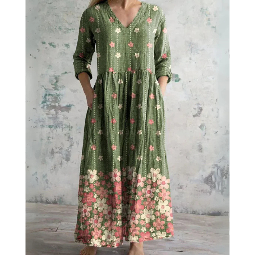 Bequemes Maxikleid im Vintage-Blumenmuster – Produktansicht 2