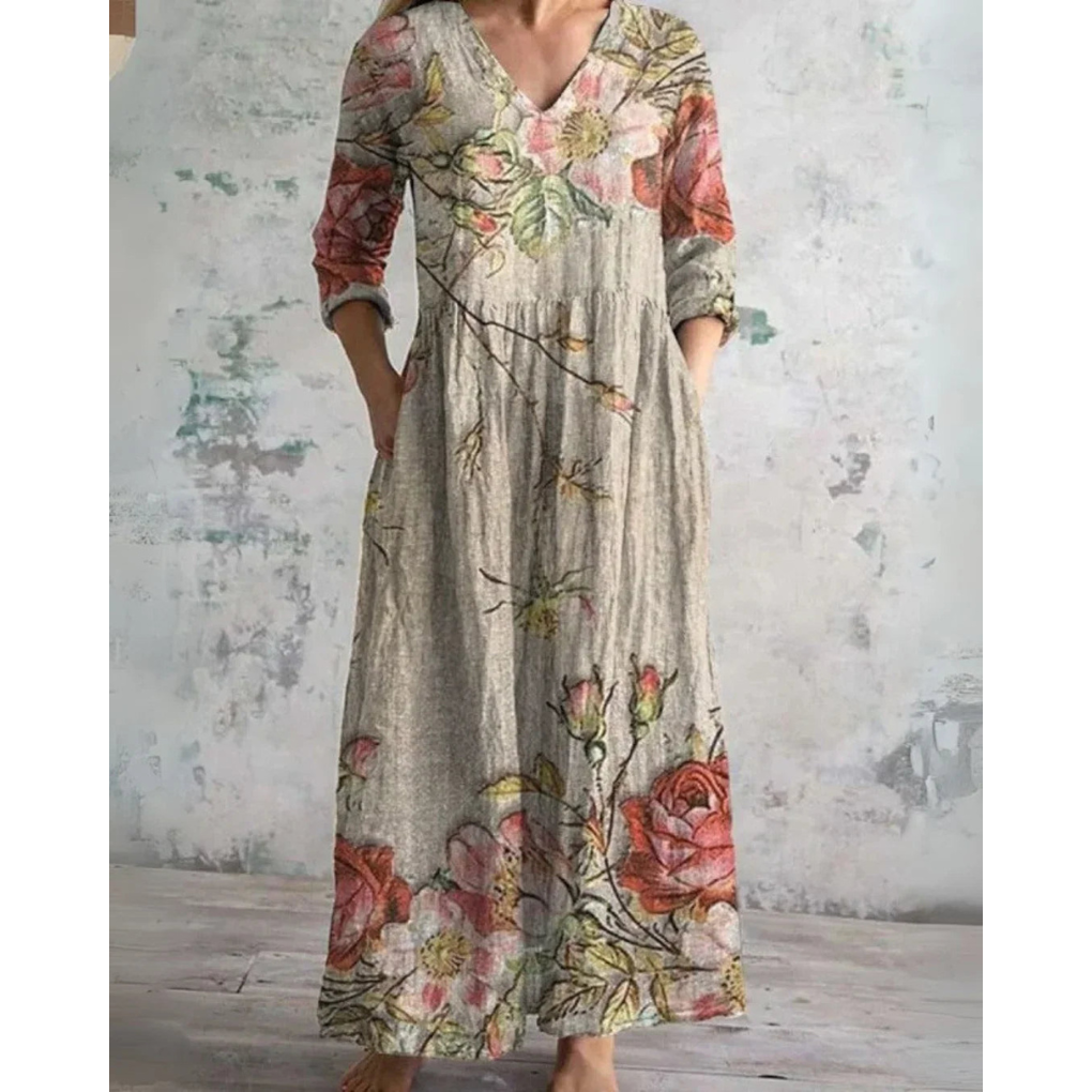 Bequemes Maxikleid im Vintage-Blumenmuster – Produktansicht 3