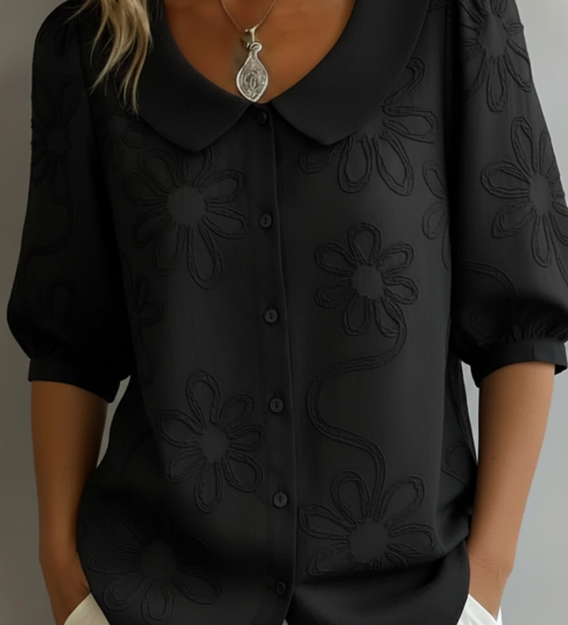 Florale Bluse mit Rundhalsausschnitt – Produktansicht 4