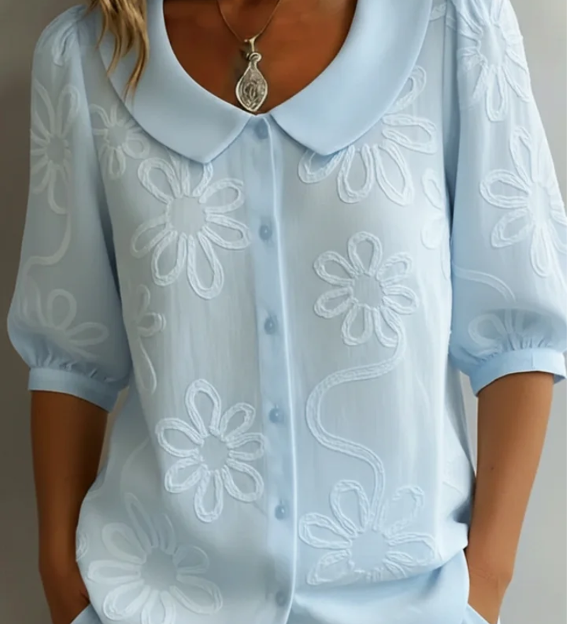 Florale Bluse mit Rundhalsausschnitt – Produktansicht 5