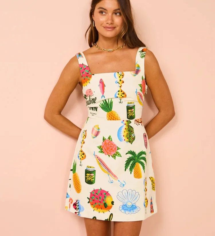 Bequemes Kleid im tropischen Design – Produktansicht 1
