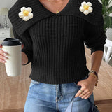 Eleganter Pullover mit verspieltem Blütenkragen – Produktansicht 4