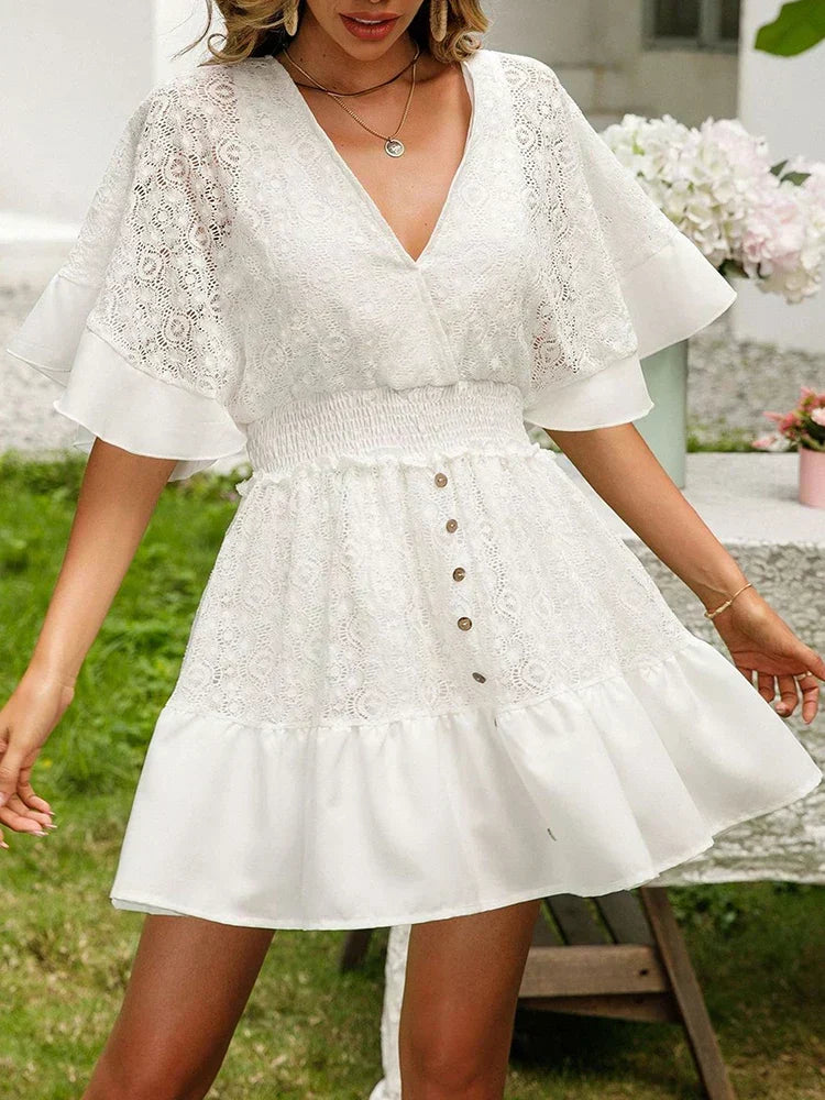Bequemes Boho-Spitzenkleid mit Bindegürtel – Produktansicht 1