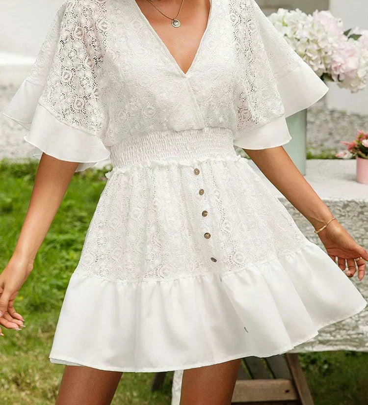 Bequemes Boho-Spitzenkleid mit Bindegürtel – Produktansicht 1