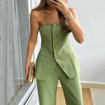 Elegantes Set aus Oberteil und Hose in ärmelloser Form – Produktansicht 6