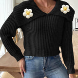 Eleganter Pullover mit verspieltem Blütenkragen – Produktansicht 3