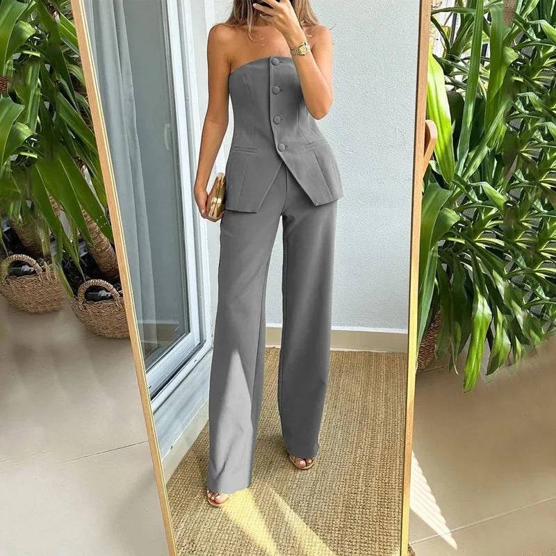 Elegantes Set aus Oberteil und Hose in ärmelloser Form – Produktansicht 7