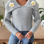 Eleganter Pullover mit verspieltem Blütenkragen – Produktansicht 10