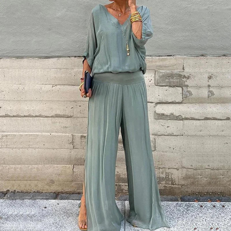 Elegantes Hosen-Set mit V-Ausschnitt – Produktansicht 15