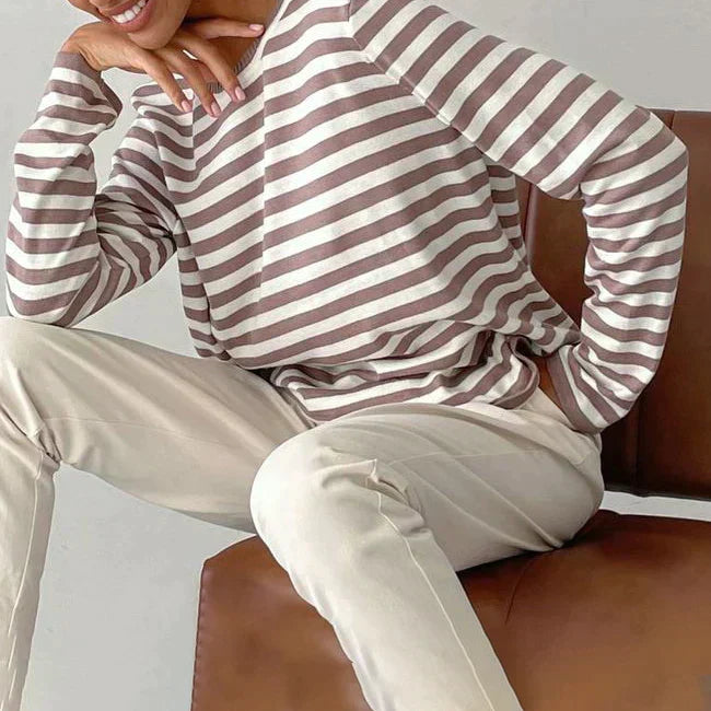 Gestreiftes Strick-Sweatshirt mit langen Ärmeln – Produktansicht 8