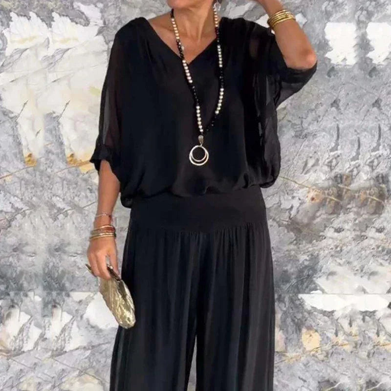 Elegantes Hosen-Set mit V-Ausschnitt – Produktansicht 2